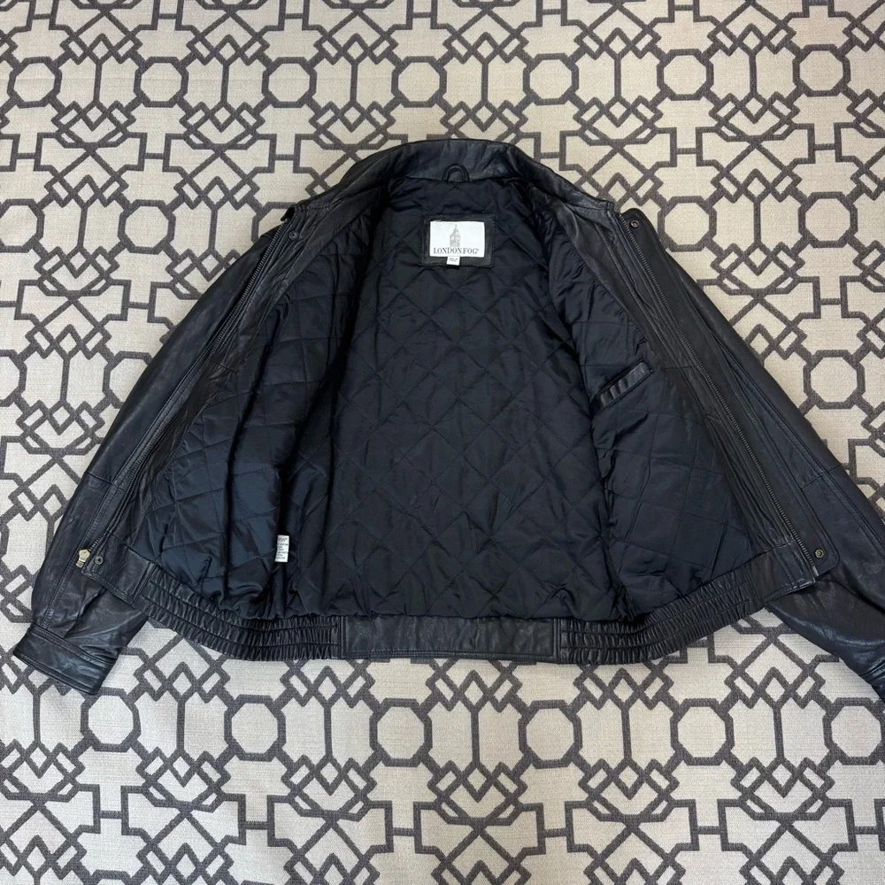 London Fog Black Genuine Leather Bomber Jacket Sz S - Picture 5 of 15